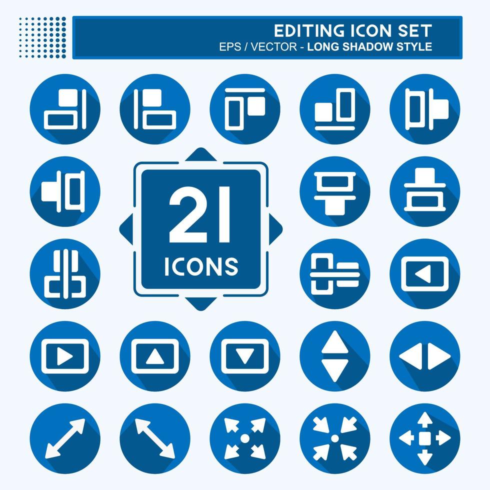 edición de conjunto de iconos: estilo de sombra larga, ilustración simple, trazo editable vector