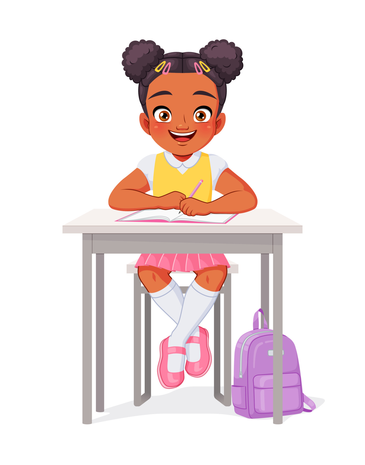 Happy African American girl sitting at the desk cartoon vector illustration  4441393 Vector Art at Vecteezy