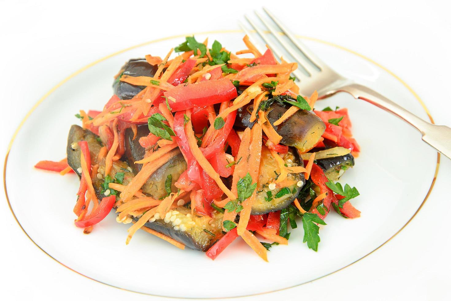 Diet and Healthy Food. Salad with Eggplant, Carrots. photo