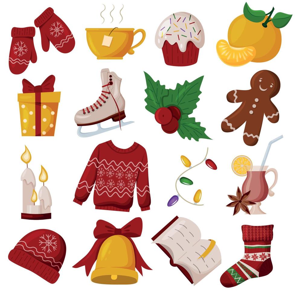 Winter set. New Year and Christmas vector elements. Everything that is associated with the winter season.