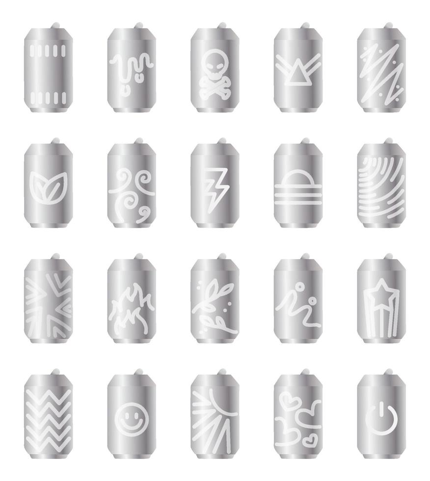 Set of icon silver soda cans with cartoon style. vector