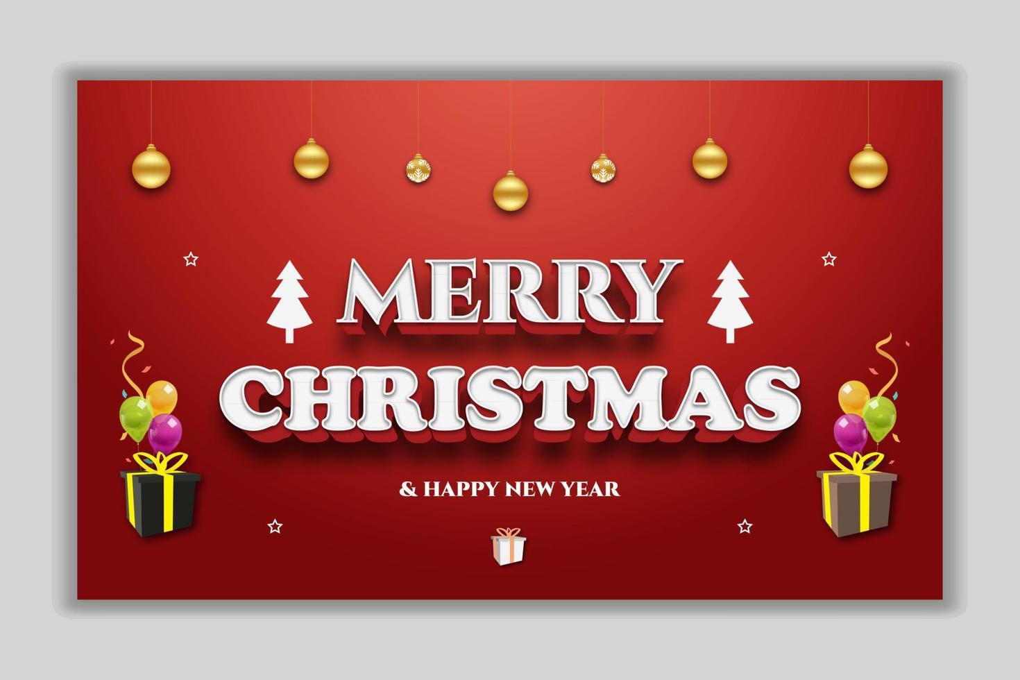 merry christmas red greeting card and 3D text effect vector