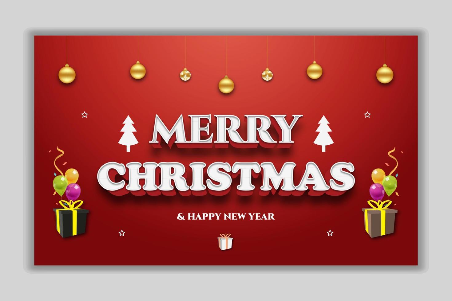 feliz navidad tarjeta de felicitación roja y efecto de texto 3d vector