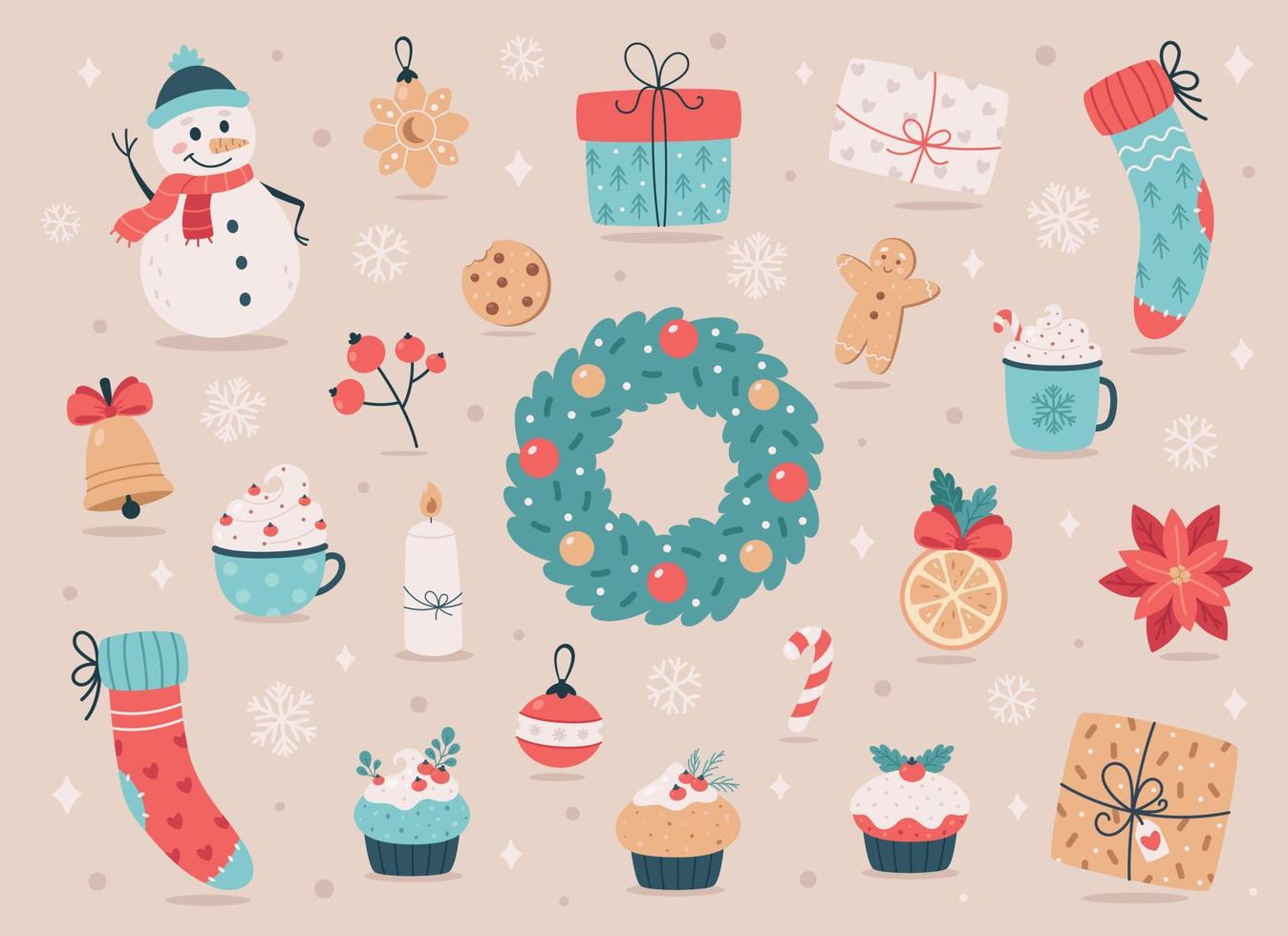 Christmas elements collection. Merry Christmas, Happy New Year objects vector