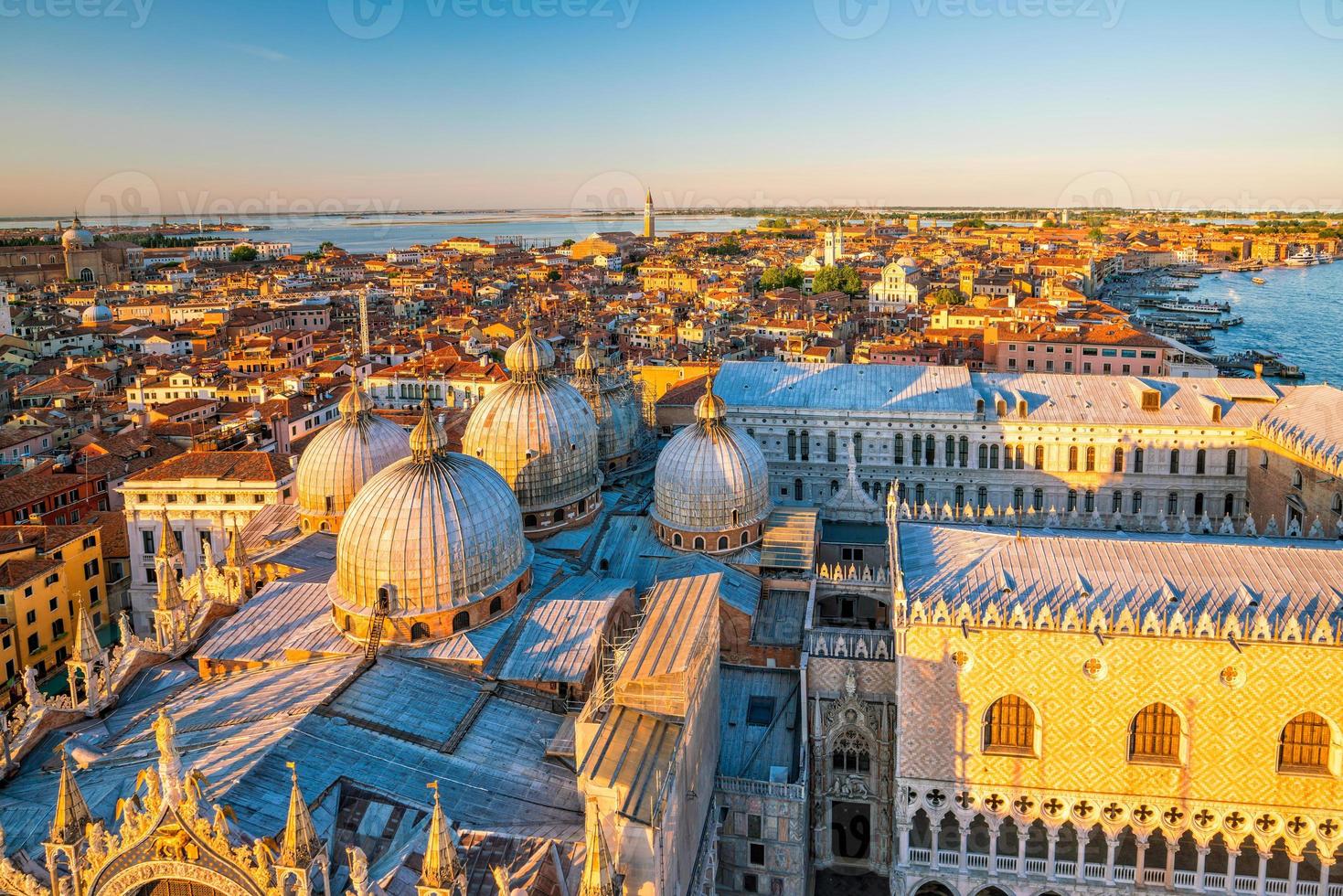 Top view of old town Vanice at sunset photo