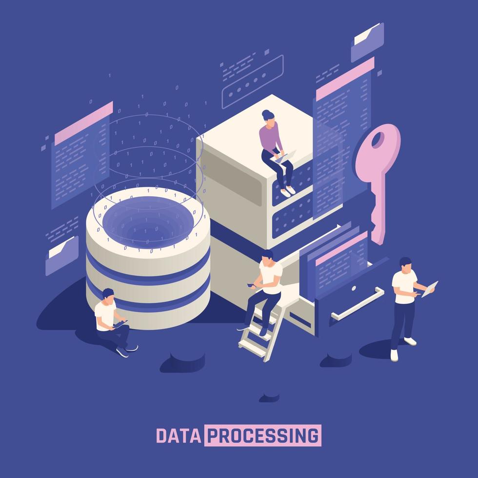 Data Processing Isometric Poster vector