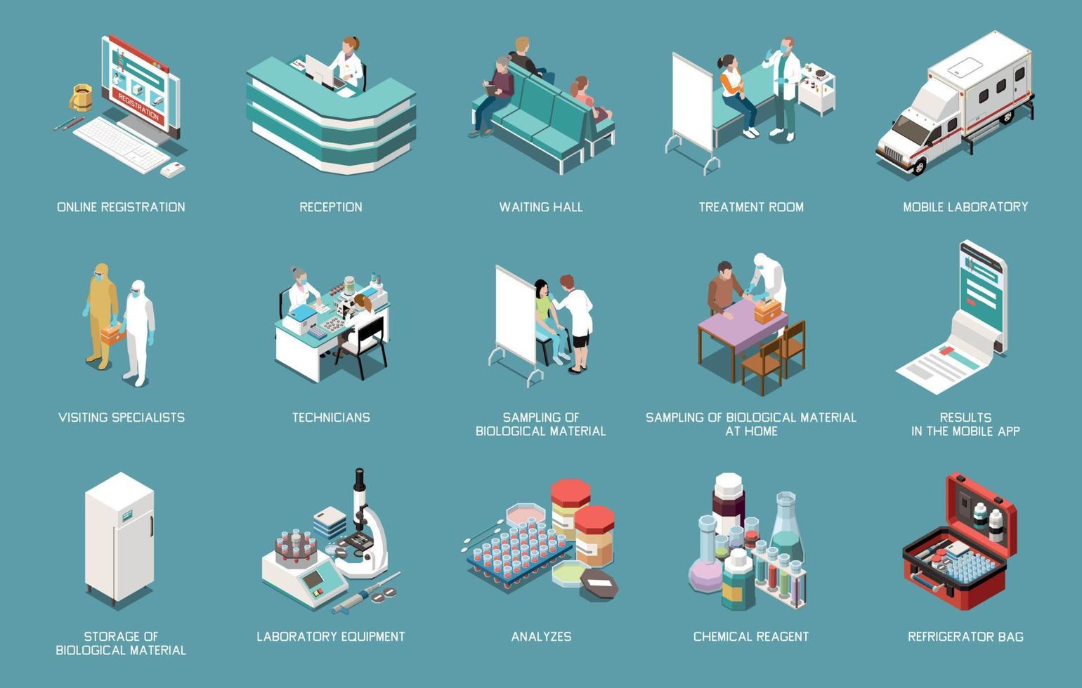 Medical Tests Isometric Icons vector