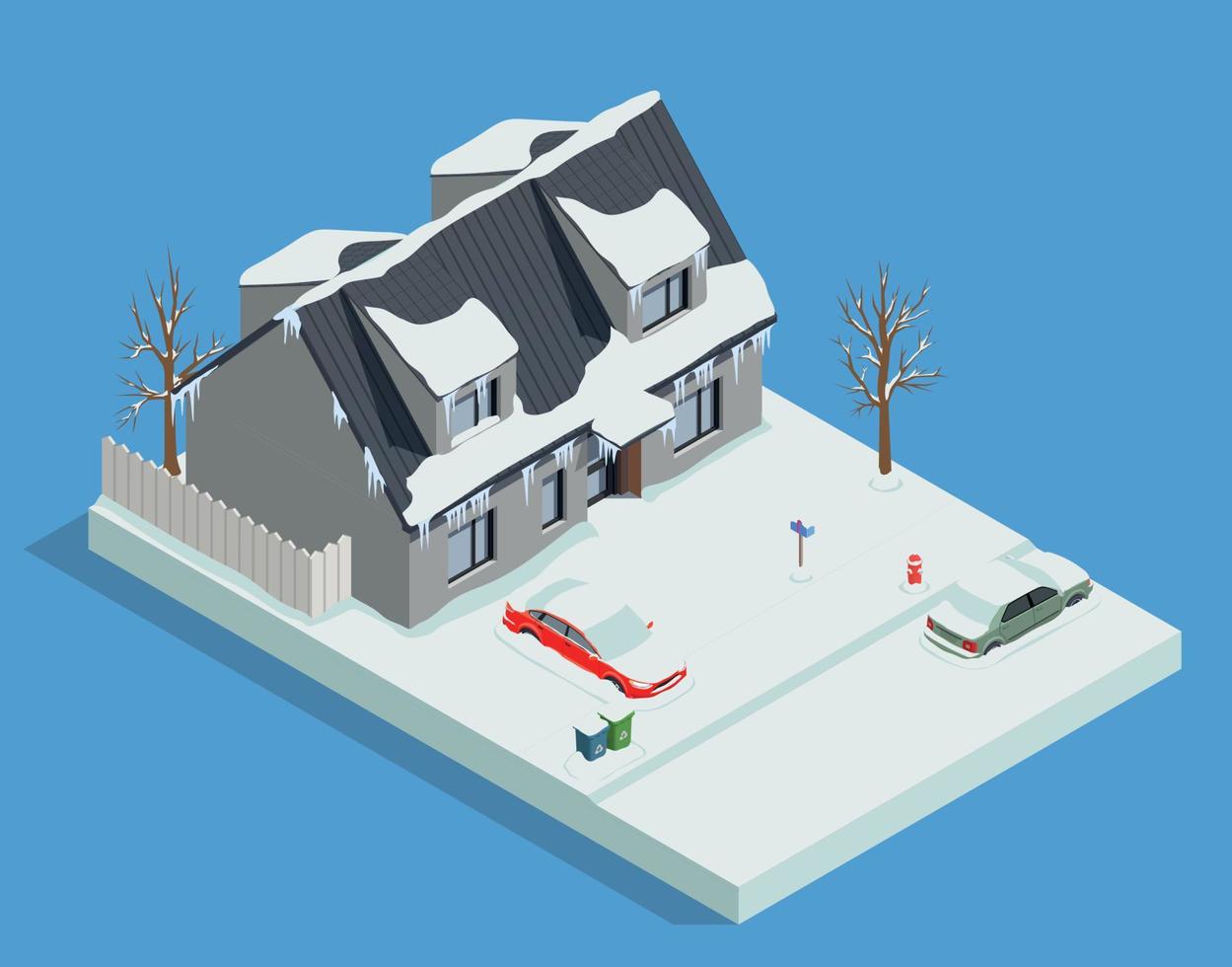 Snowy House Yard Composition vector