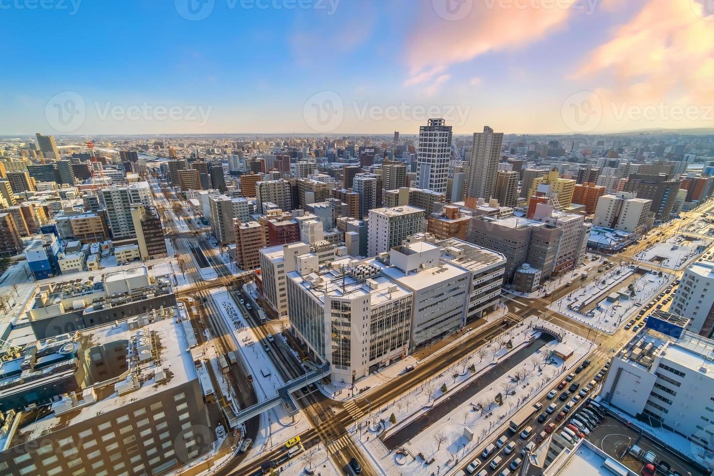 Sapporo city downtown skyline cityscape of Japan sunset photo