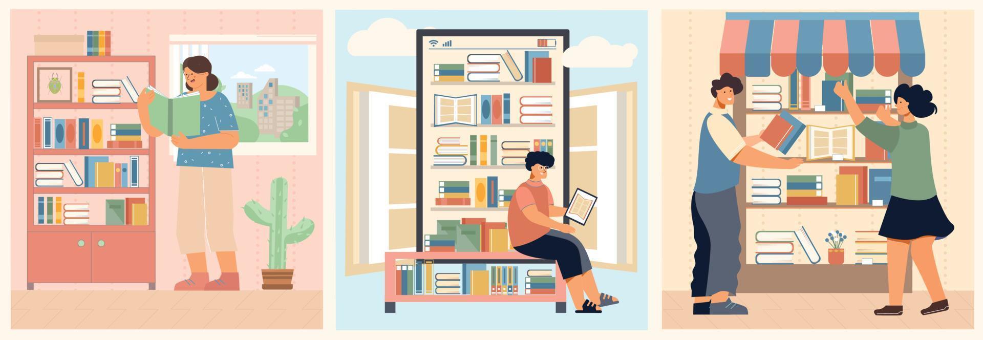 Three Book Flat Icon Set vector