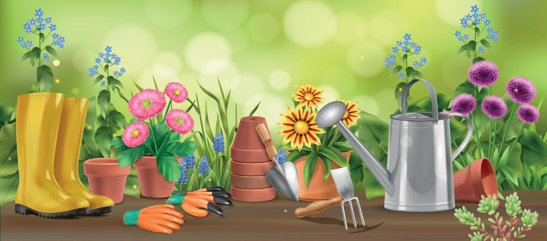 Realistic Garden Horizontal Composition vector