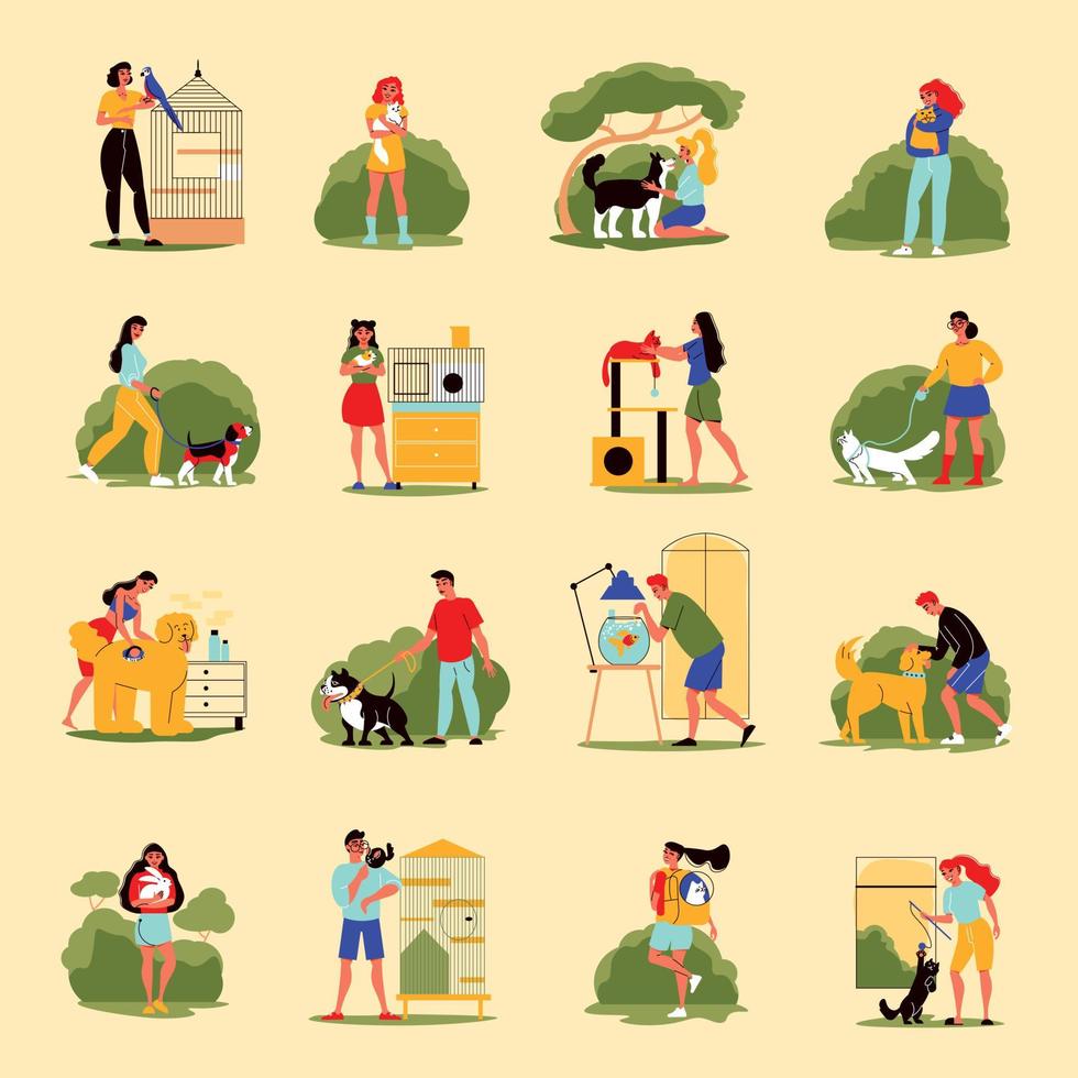 People With Pets Icons vector