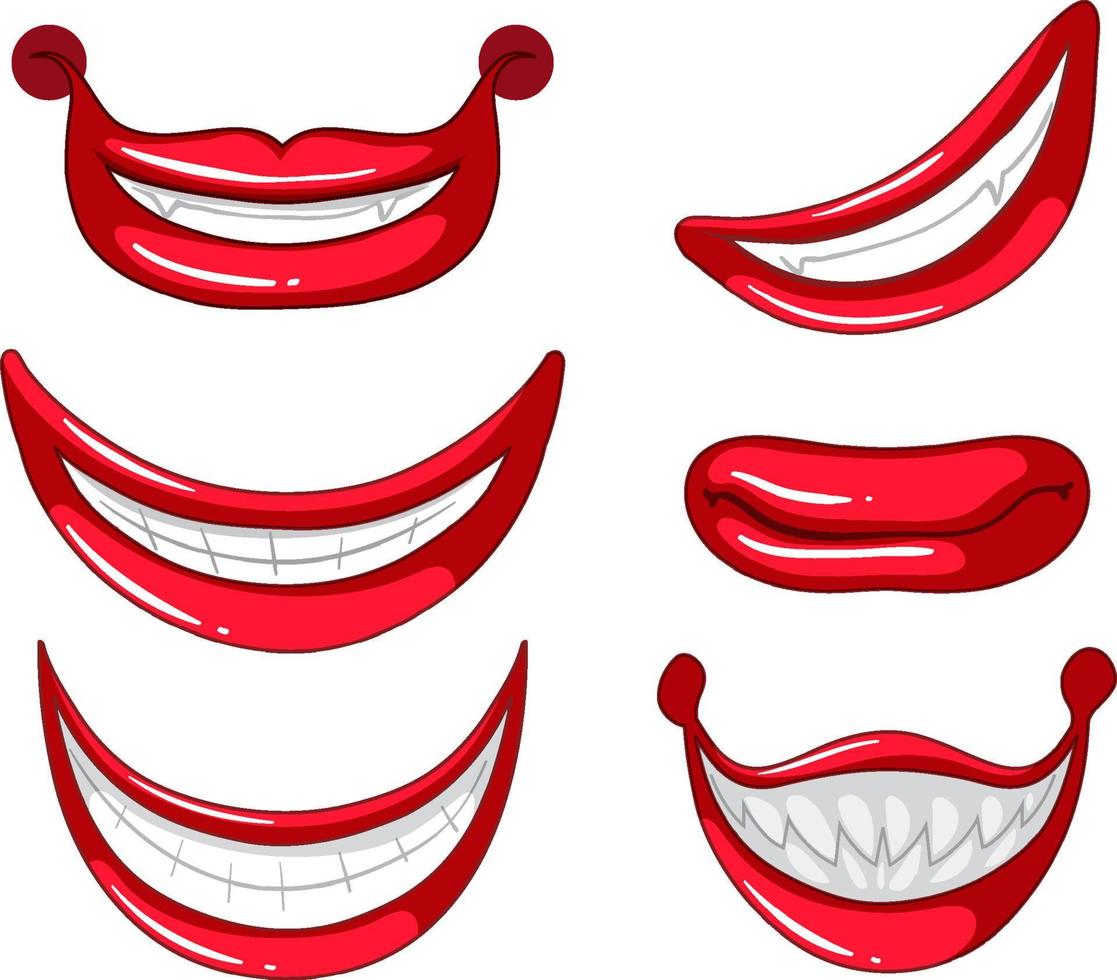 Creepy clown mouths set vector