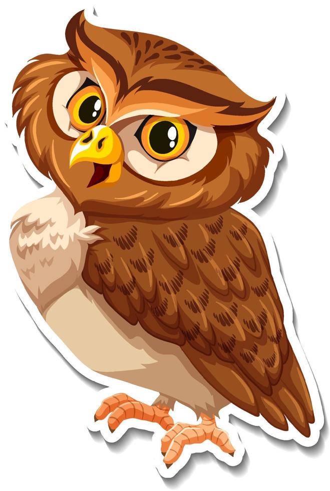 Brown owl bird cartoon character sticker vector