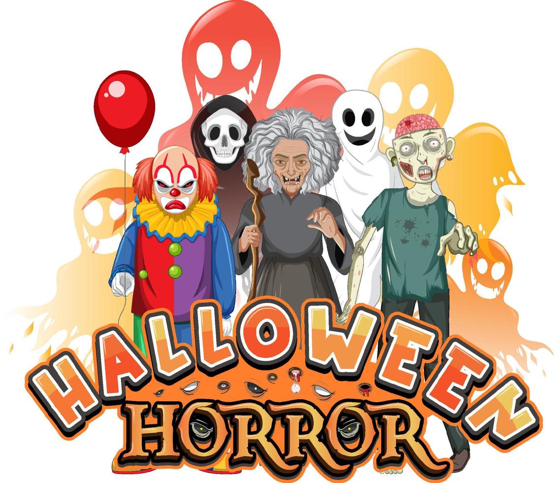 logo de terror de halloween con personaje de dibujos animados vector