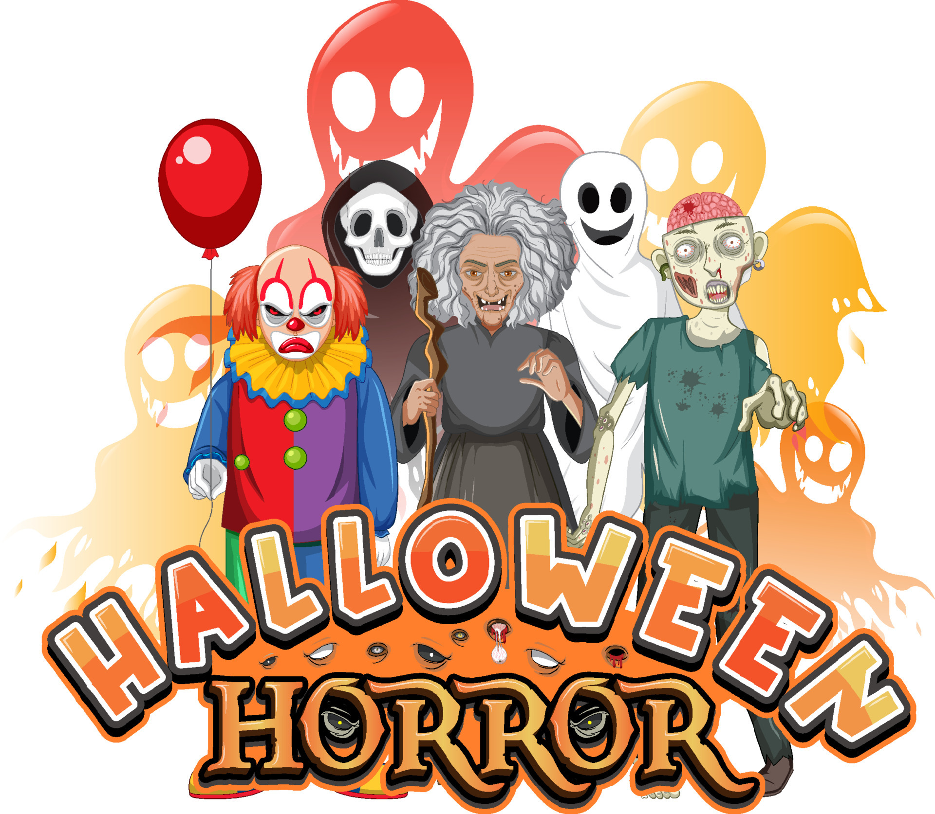 Halloween Horror logo with cartoon character 4442798 Vector Art at Vecteezy