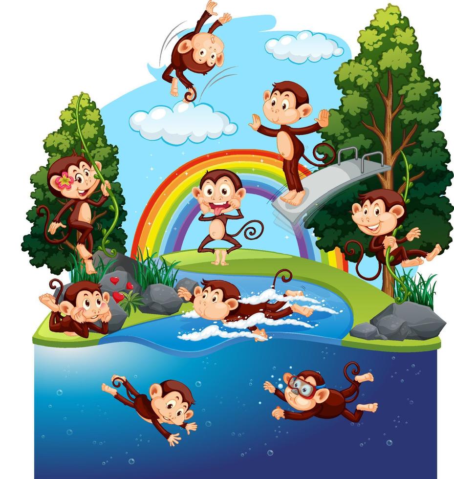 Funny monkeys in the forest vector