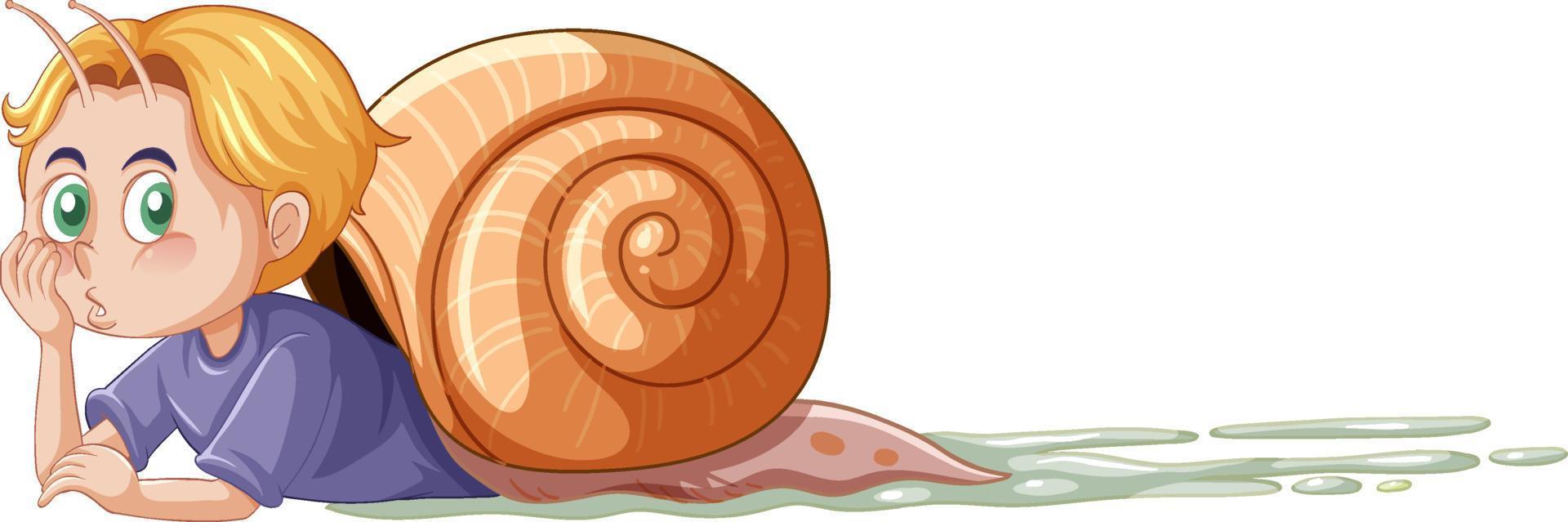 Snail boy cartoon character on white background vector