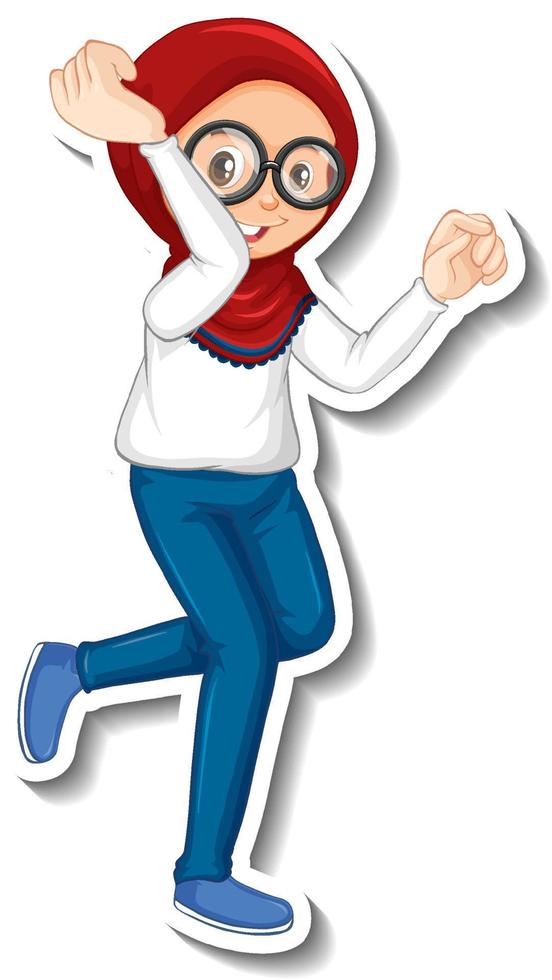 Muslim girl cartoon character sticker vector