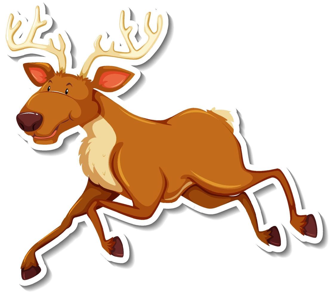 Deer walking cartoon character sticker vector