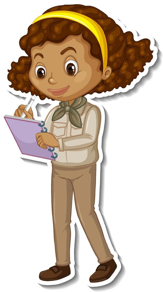 Girl in safari outfit cartoon character sticker vector