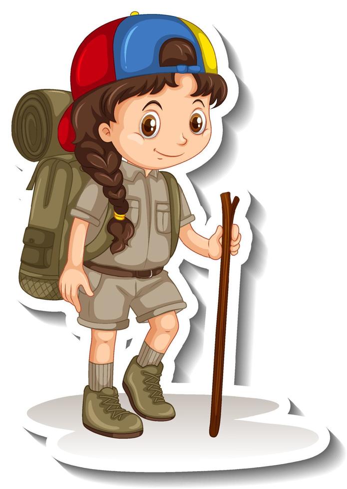 Girl in safari outfit cartoon character sticker vector