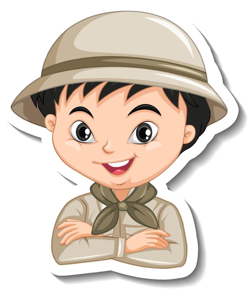 Boy in safari costume cartoon character sticker vector