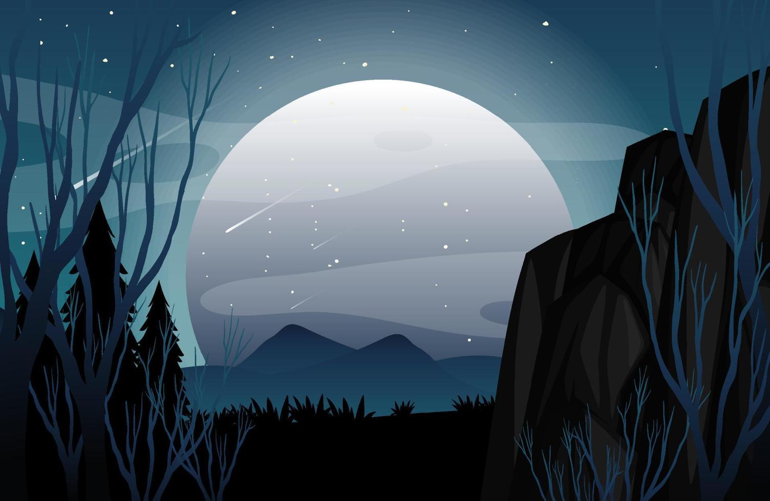 Spooky forest silhouette with full moon vector