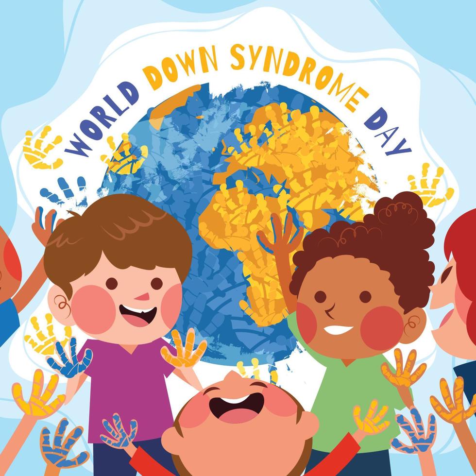 World Down Syndrome Day Concept with kids Painting with Hands vector