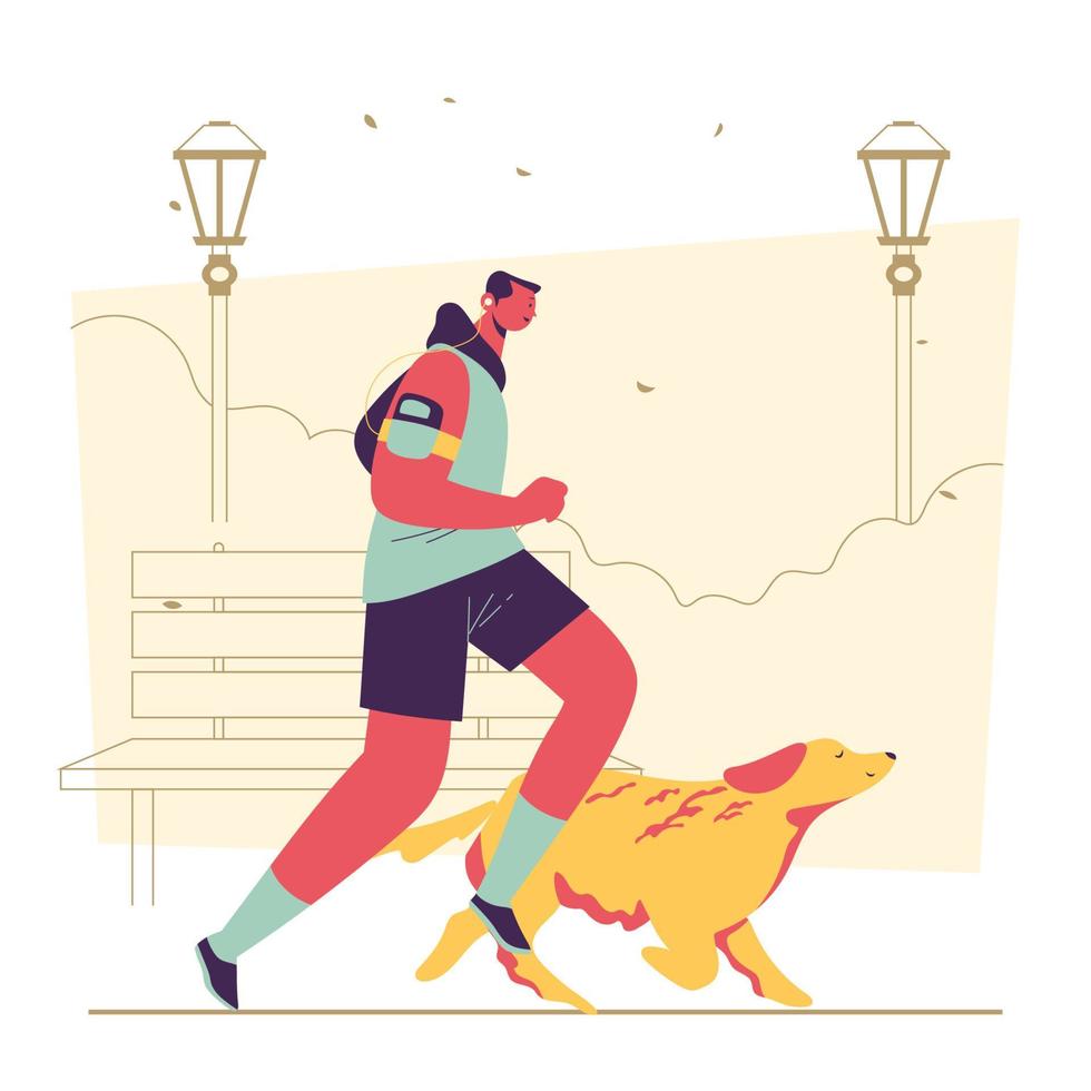 Man Running With His Pet vector