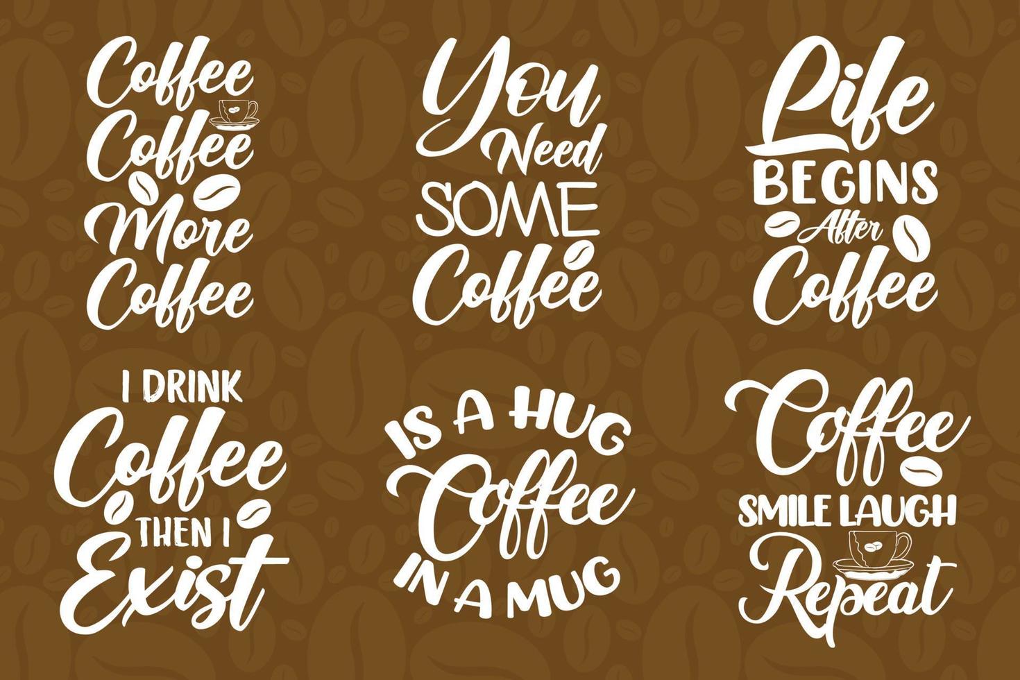 Coffee typography svg quotes lettering design set vector