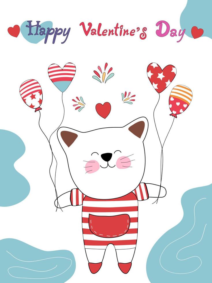 Collection Happy Valentine's Day with cute cats. Design a Valentine-themed doodle style vector