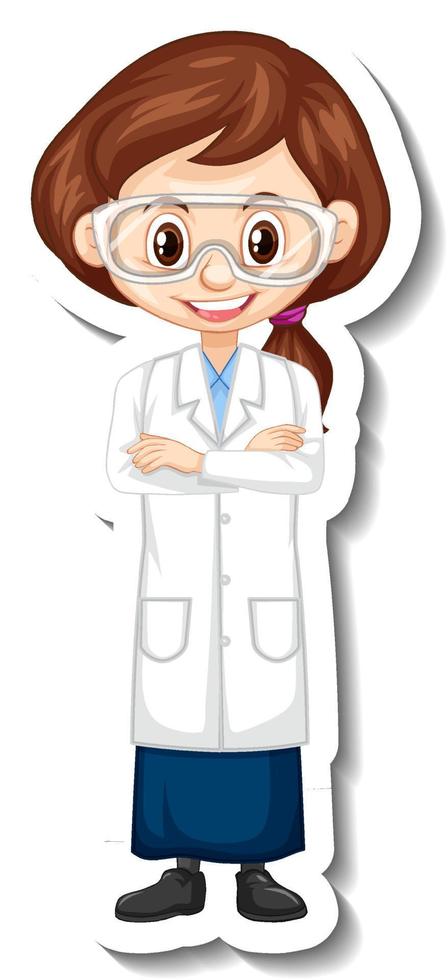 Scientist girl cartoon character sticker vector