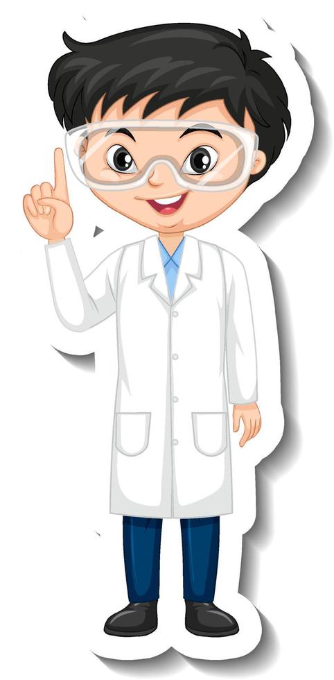 Scientist boy cartoon character sticker vector