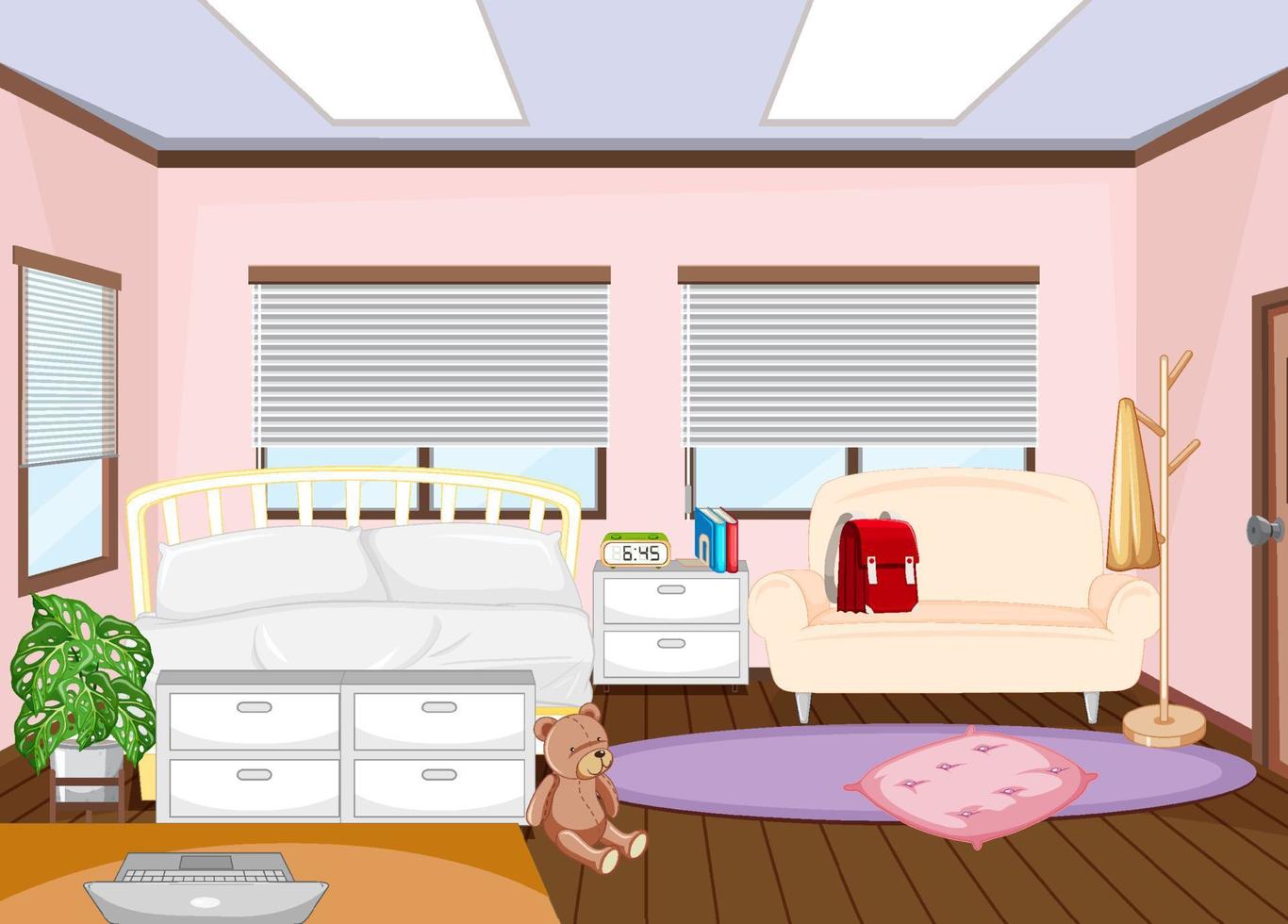 Interior del dormitorio de los niños con muebles. vector