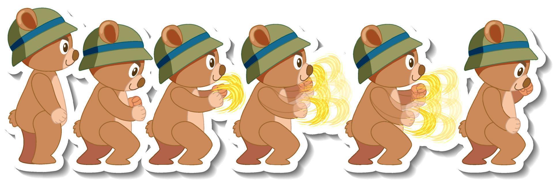 Cute bear cartoon wearing hat sticker side view  set vector