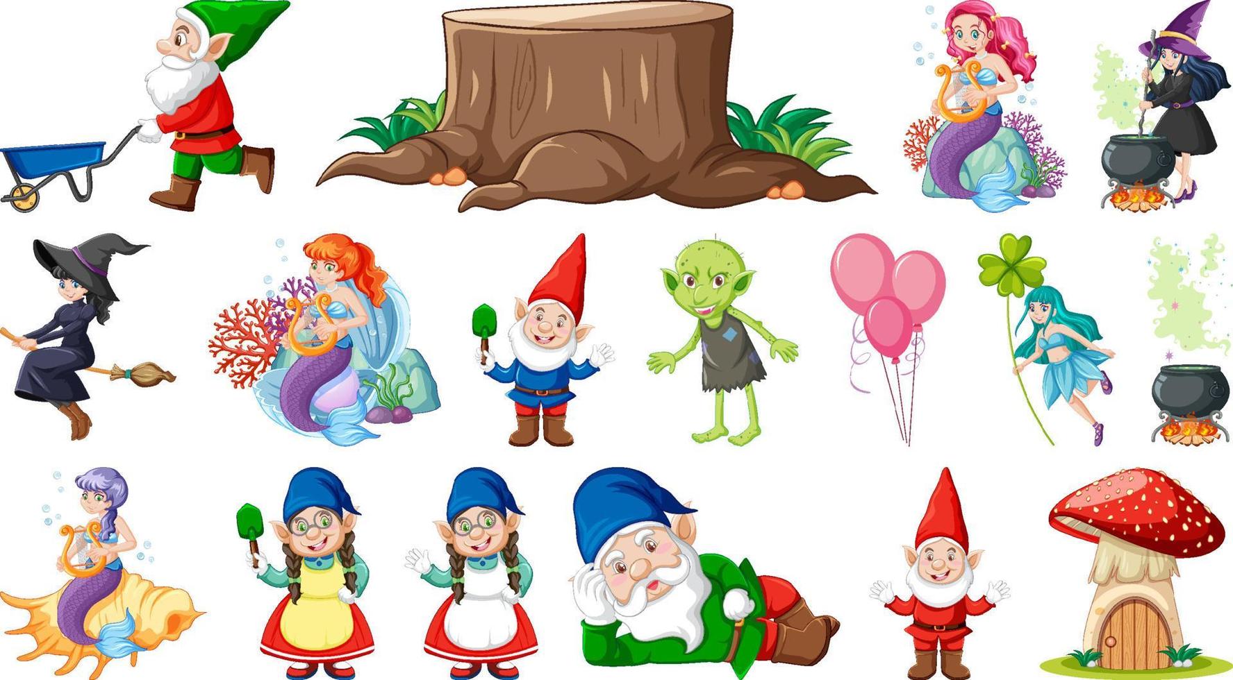 Set of fantasy fairy tale characters and elements vector