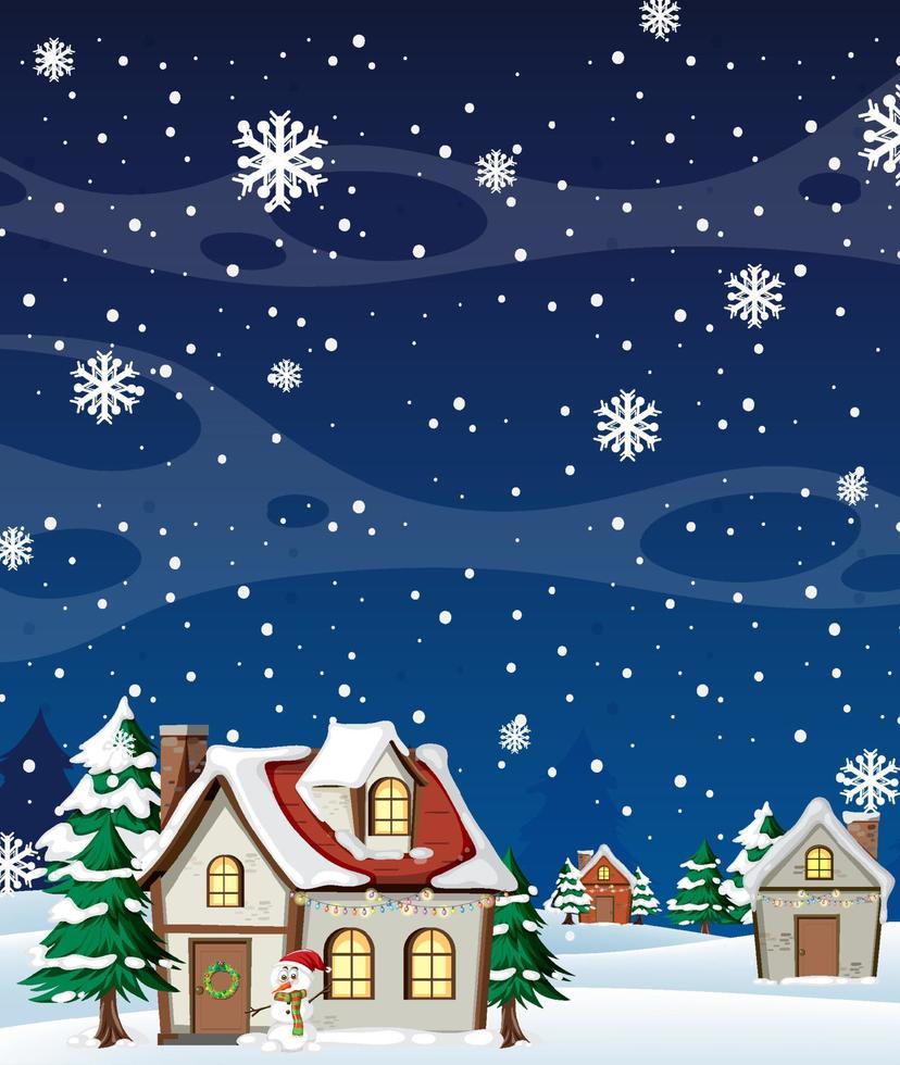 Christmas poster template with snow falling at night vector