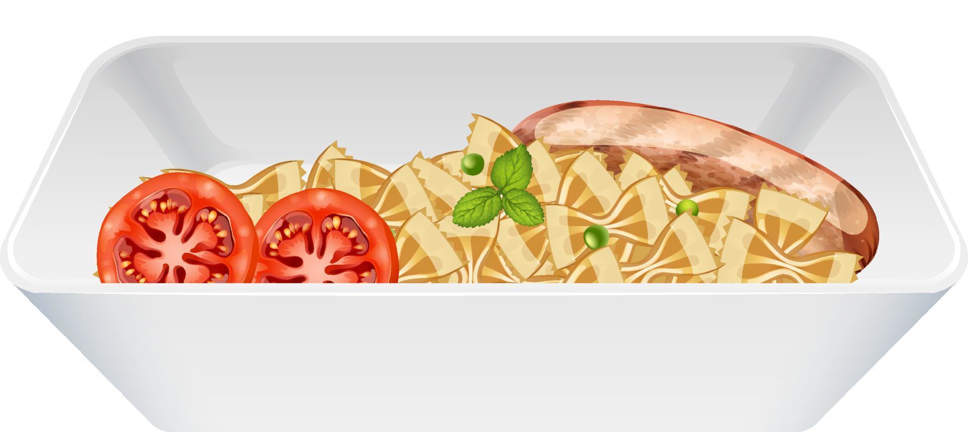 Pasta farfalle with salami and tomato vector