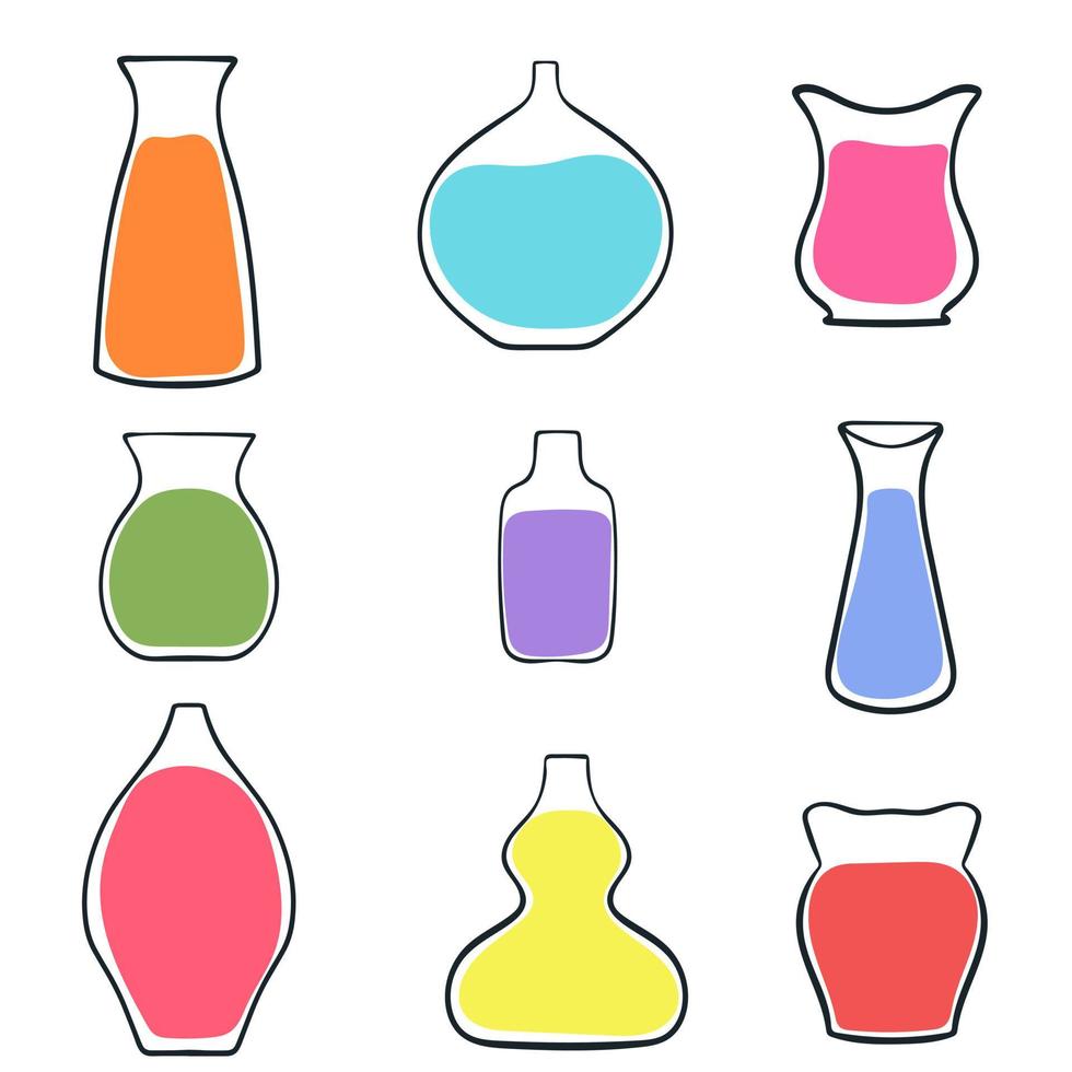 Vases set line art vector illustration