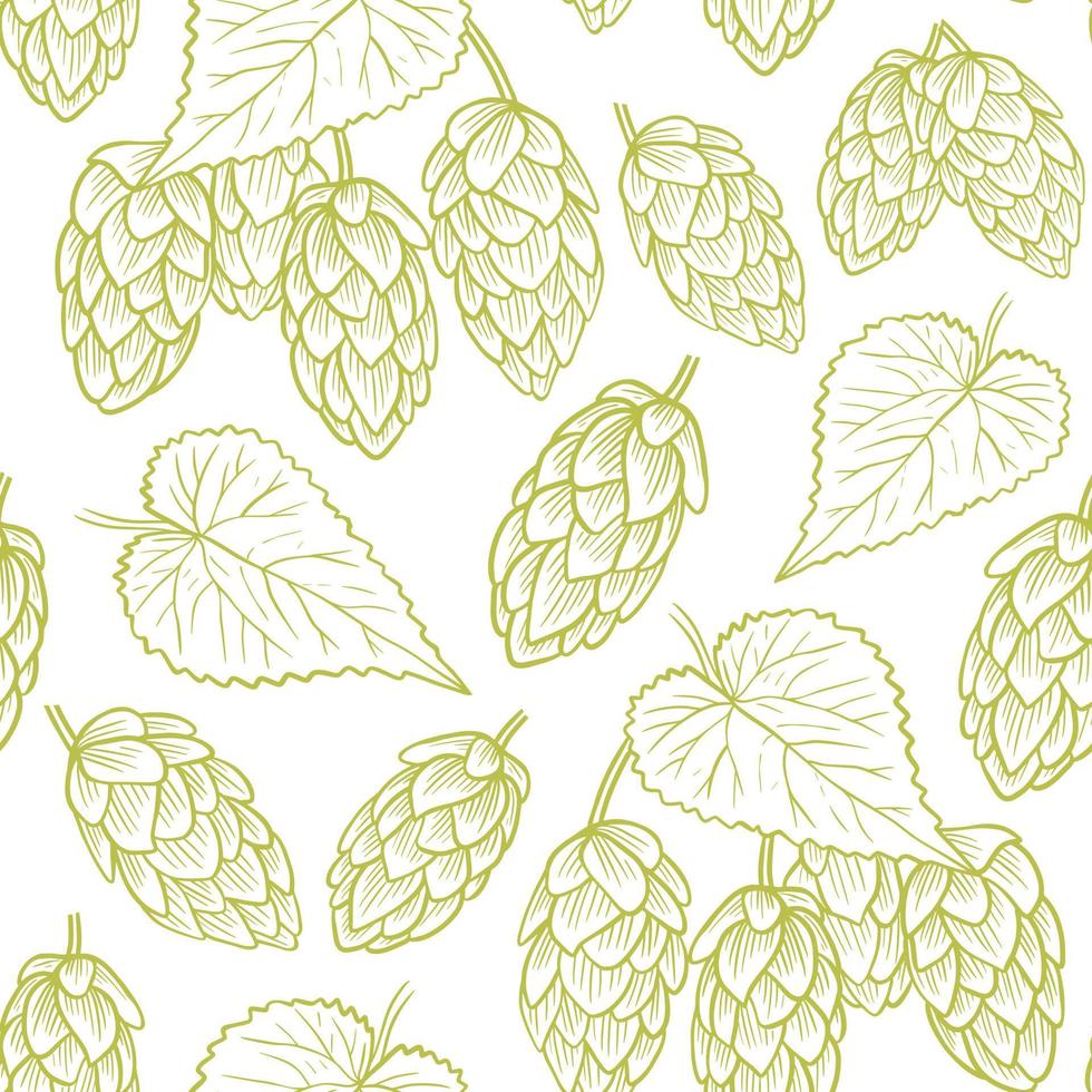 Green hops on white background seamless pattern hand drawing vector