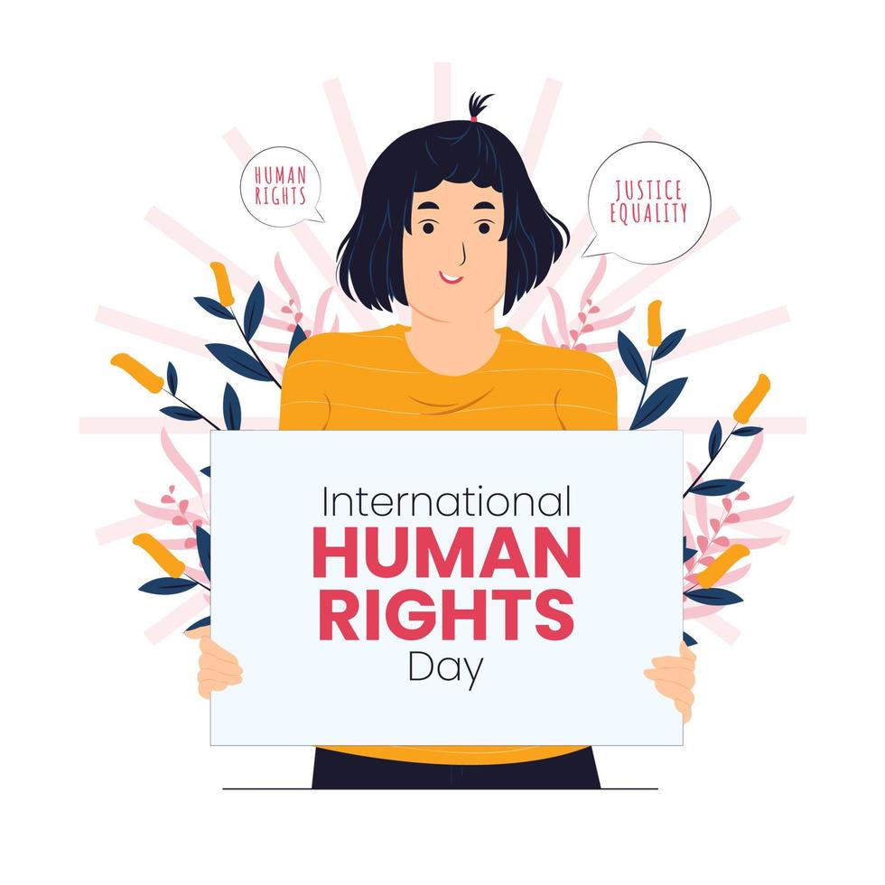 cute girl holding sign International human rights day concept illustration vector