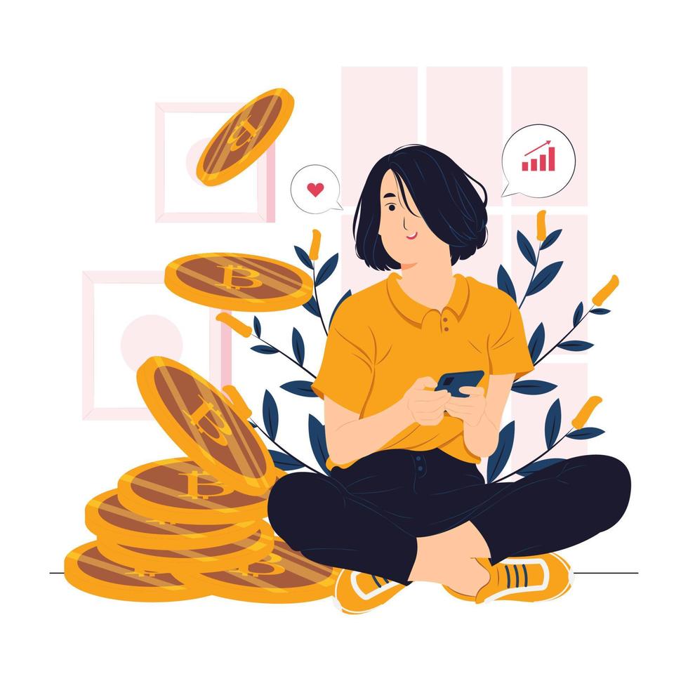 criptomoneda y tecnología blockchain, inversión y comercio de dinero digital, ilustraciones del concepto de bitcoin vector