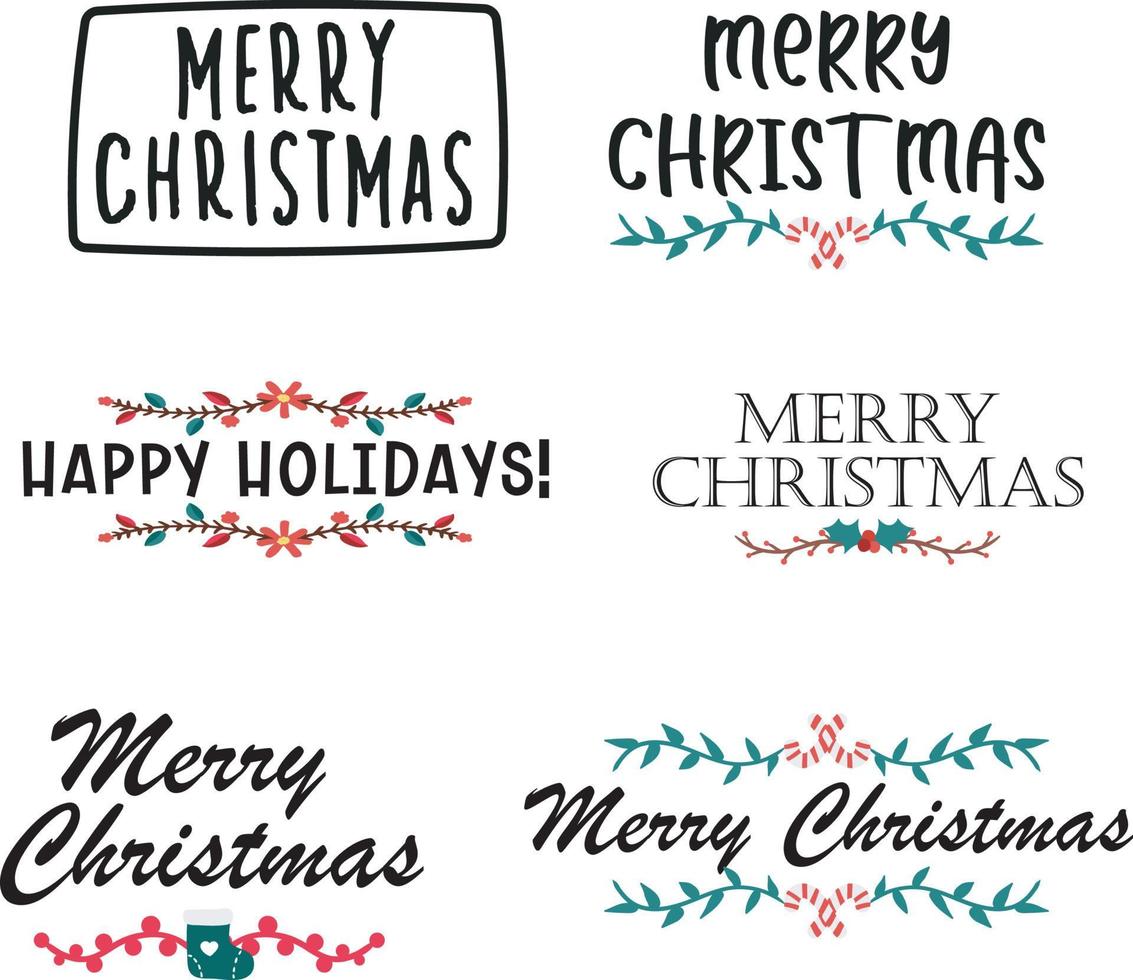 texto de feliz navidad con adornos, texto decorativo de feliz navidad, paquete de texto de tarjeta de navidad vector