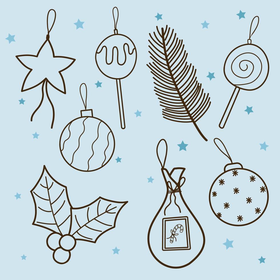 Outlined Christmas Tree Ornaments, Tree hanging clipart Set, Christmas season graphics vector