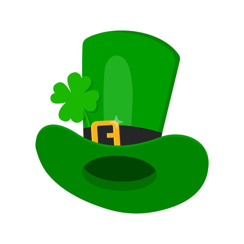 Saint Patrick Day leprechaun green hat with shamrock clover leaf icon. vector