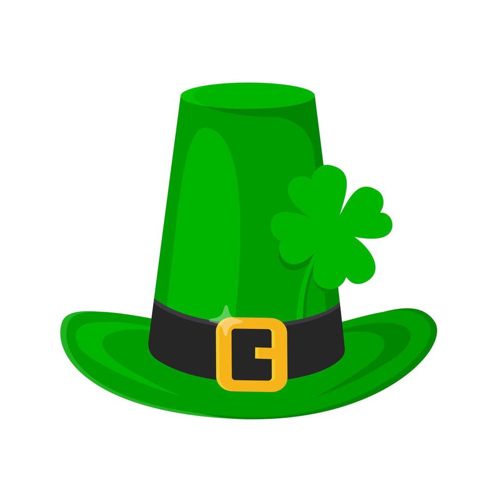 sombrero verde de duende del día de San Patricio con icono de hoja de trébol de trébol. vector