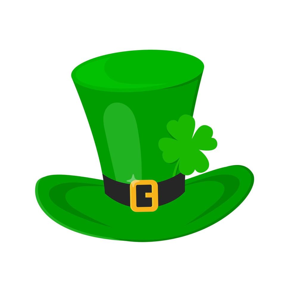 Saint Patrick Day leprechaun green hat with shamrock clover leaf icon. vector