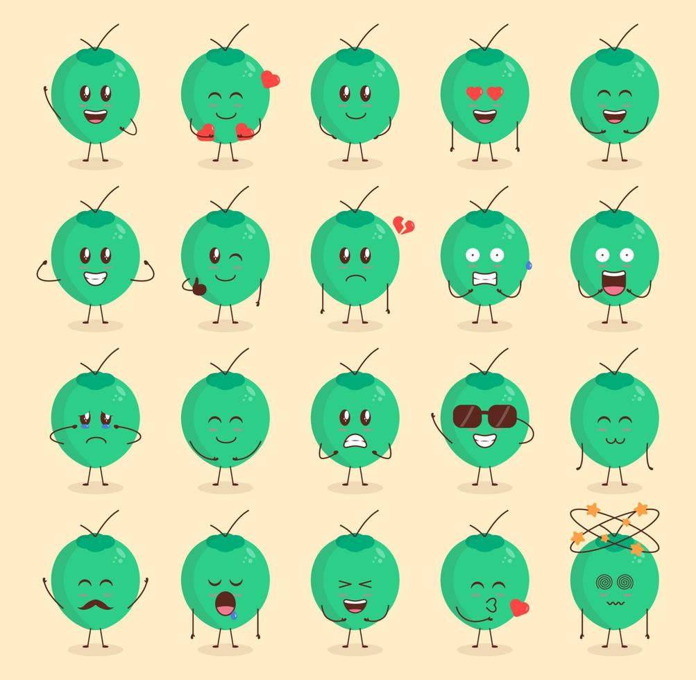 Colorful Cute Coconut Cartoon Set with Various Expression vector