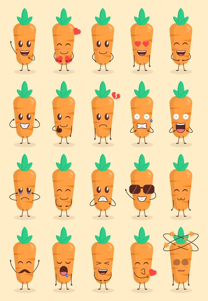 Colorful Cute Carrot Cartoon Set with Various Expression vector